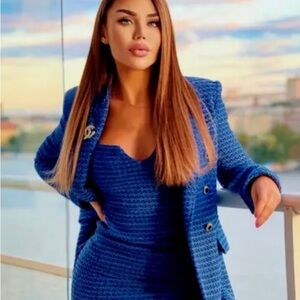 Zara Tweed Blazer Jacket - Blue, Black, Silver